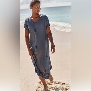 Pure Jill Stylish Navy Swim Cover-Up Dress Size M Blue Boho Cotton